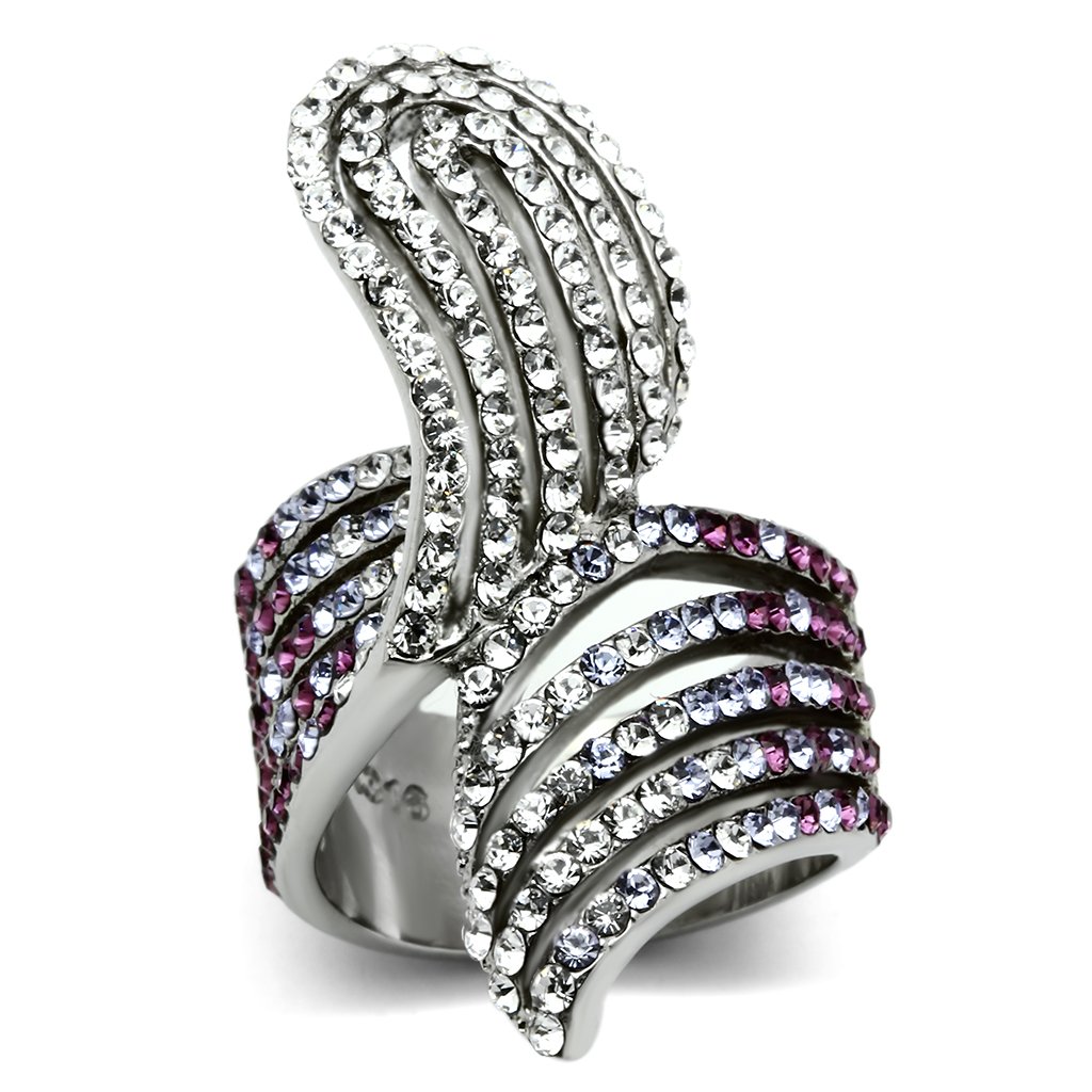 JCE691 High polished (no plating) Stainless Steel Ring with Top Grade Crystal  in Multi Color