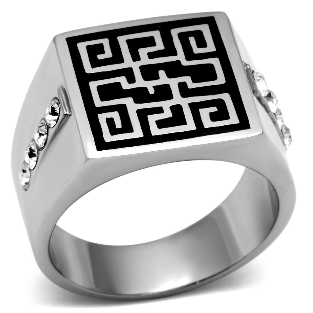 JCE703 High polished (no plating) Stainless Steel Ring with Top Grade Crystal  in Clear