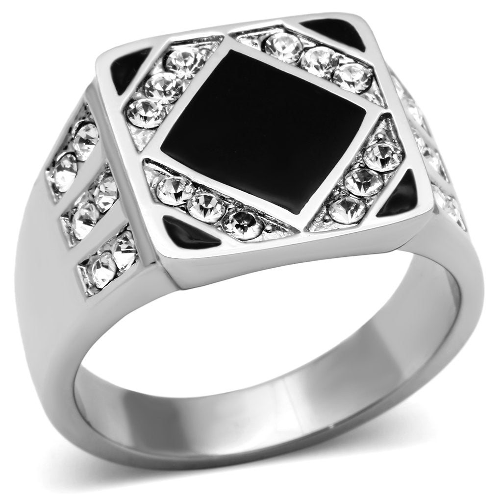 JCE710 High polished (no plating) Stainless Steel Ring with Top Grade Crystal  in Clear