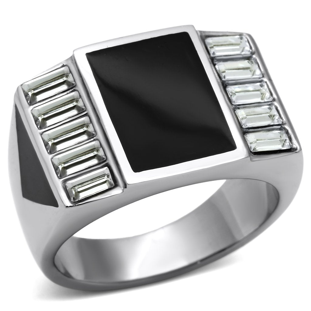 JCE712 High polished (no plating) Stainless Steel Ring with Top Grade Crystal  in Clear