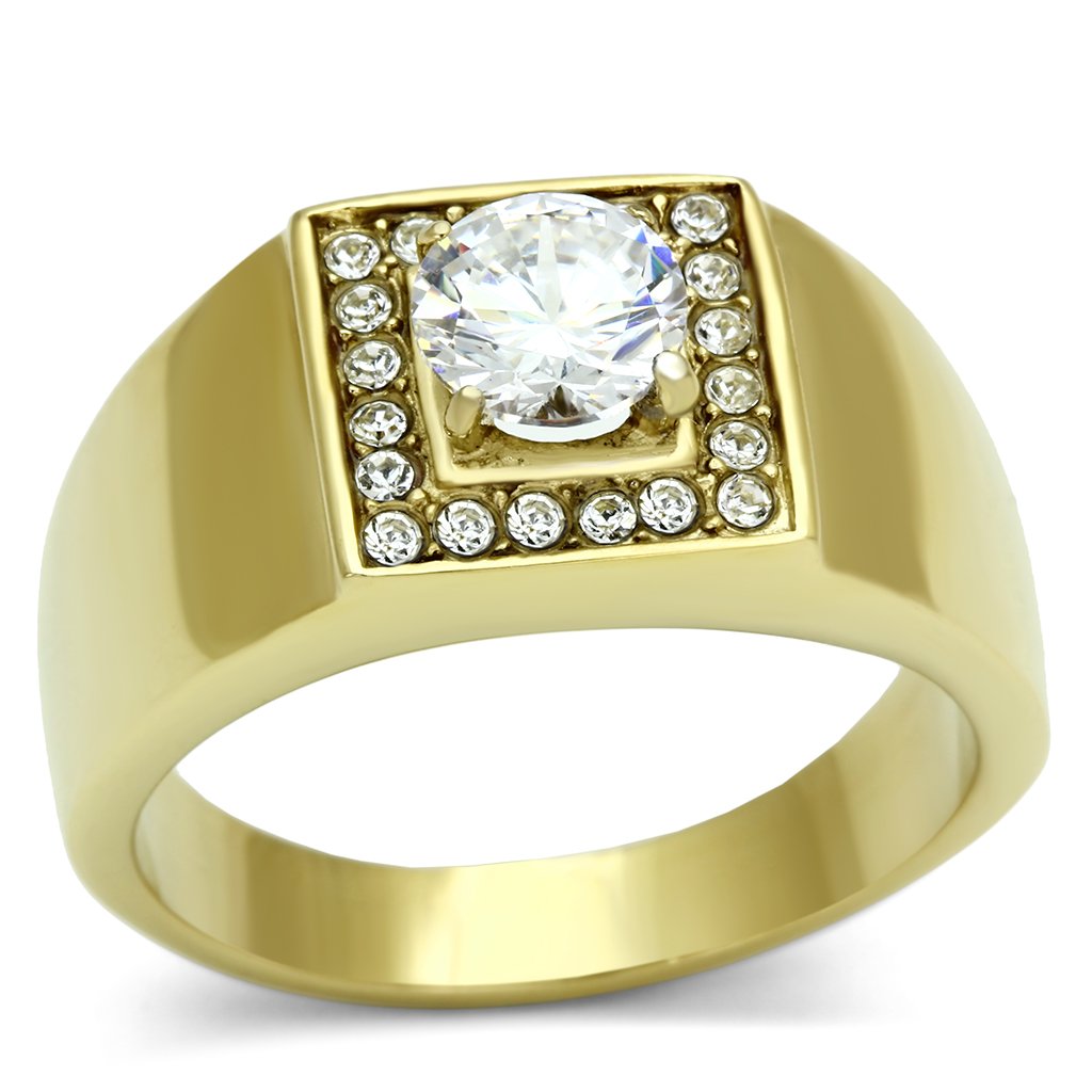 JCE728 IP Gold(Ion Plating) Stainless Steel Ring with AAA Grade CZ  in Clear
