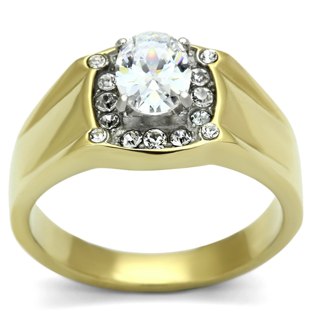 JCE758 Two-Tone IP Gold (Ion Plating) Stainless Steel Ring with AAA Grade CZ  in Clear