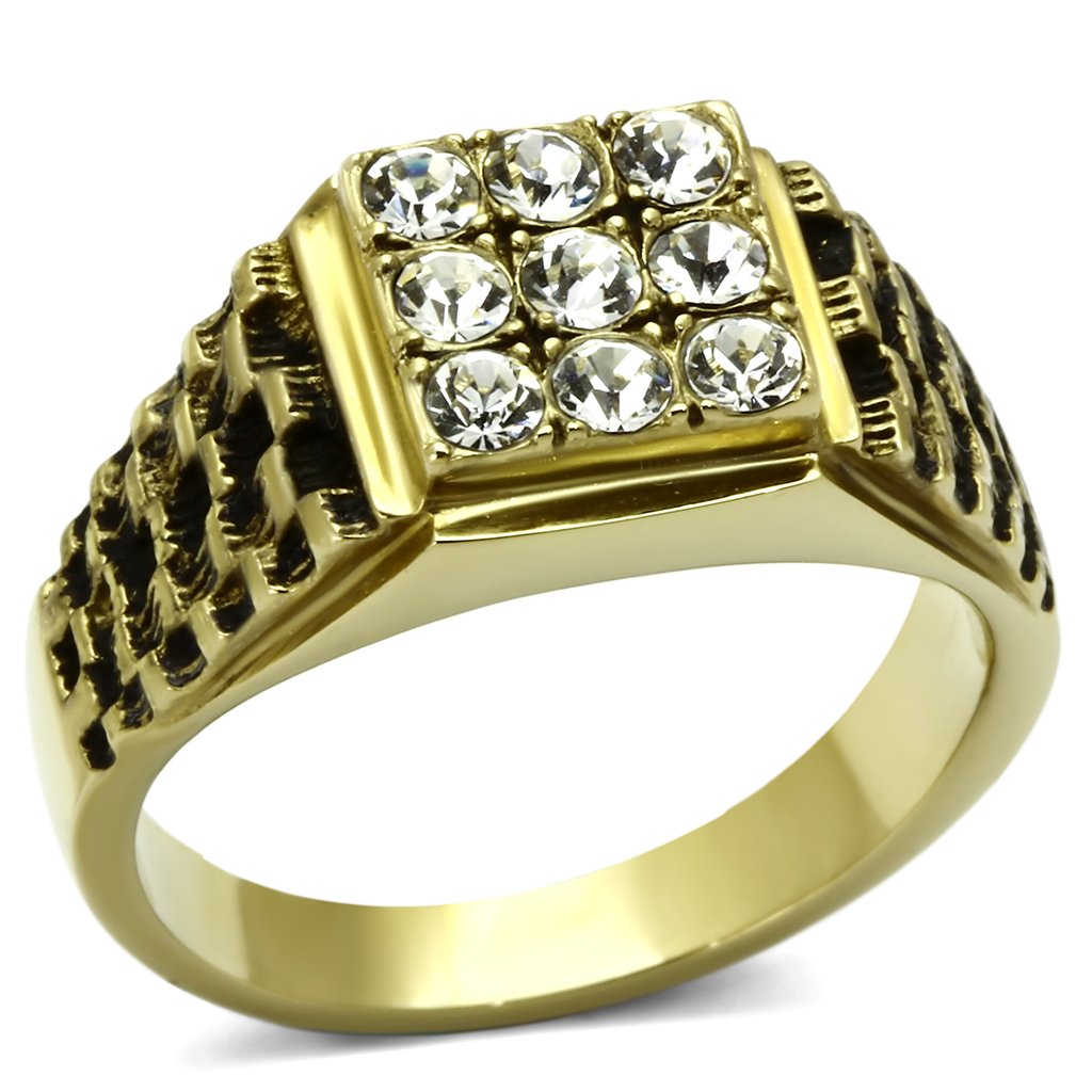 JCE765 IP Gold(Ion Plating) Stainless Steel Ring with Top Grade Crystal  in Clear