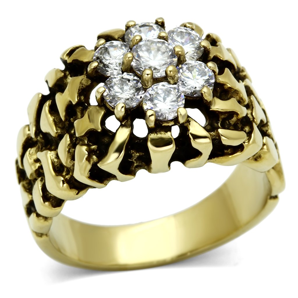 JCE771 IP Gold(Ion Plating) Stainless Steel Ring with AAA Grade CZ  in Clear