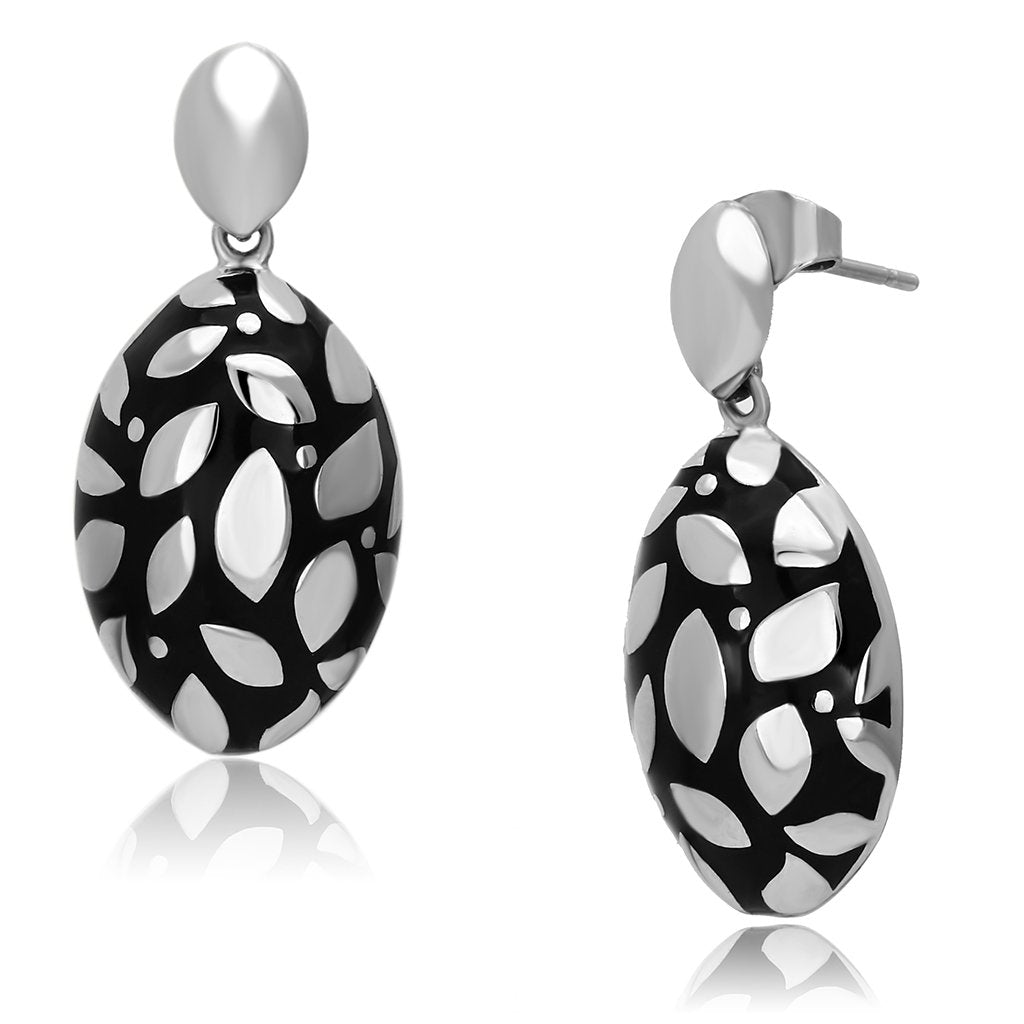 JCE912 High polished (no plating) Stainless Steel Earrings with Epoxy  in Jet