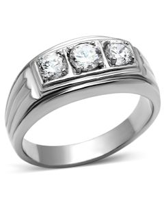 JCE946 High polished (no plating) Stainless Steel Ring with AAA Grade CZ  in Clear