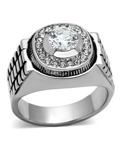 JCE948 High polished (no plating) Stainless Steel Ring with AAA Grade CZ  in Clear