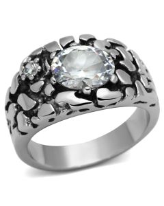 JCE959 High polished (no plating) Stainless Steel Ring with AAA Grade CZ  in Clear