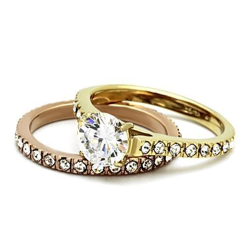 JCE968 IP Gold & IP Rose Gold (Ion Plating) Stainless Steel Ring with AAA Grade CZ  in Clear