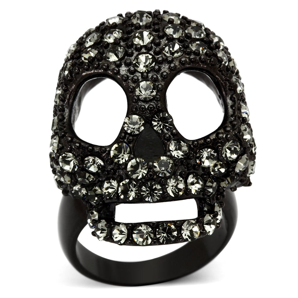 JCE992 IP Black(Ion Plating) Stainless Steel Ring with Top Grade Crystal  in Black Diamond