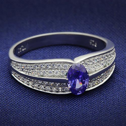 JCE025 Rhodium 925 Sterling Silver Ring with AAA Grade CZ  in Tanzanite