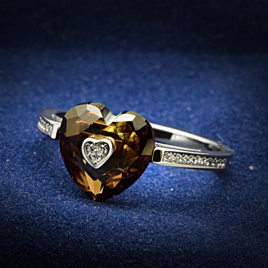 JCE051 Rhodium 925 Sterling Silver Ring with AAA Grade CZ  in Brown