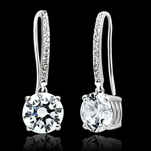 JCE052 Rhodium 925 Sterling Silver Earrings with AAA Grade CZ  in Clear