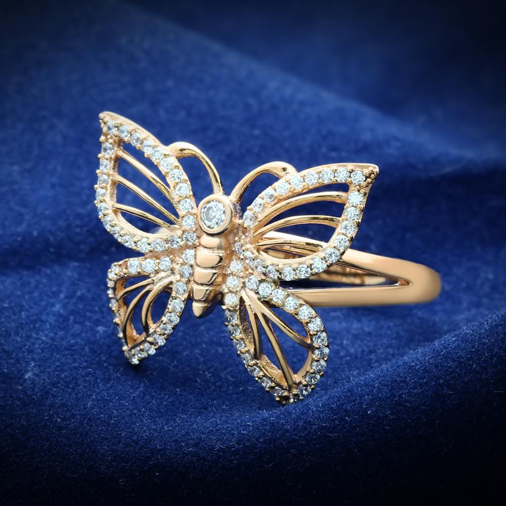 JCE059 Rose Gold 925 Sterling Silver Ring with AAA Grade CZ  in Clear