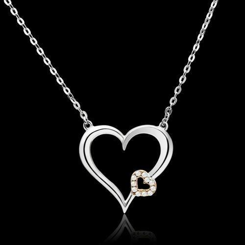 JCE061 Rose Gold + Rhodium 925 Sterling Silver Necklace with AAA Grade CZ  in Clear