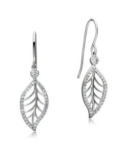 JCE068 Rhodium 925 Sterling Silver Earrings with AAA Grade CZ  in Clear