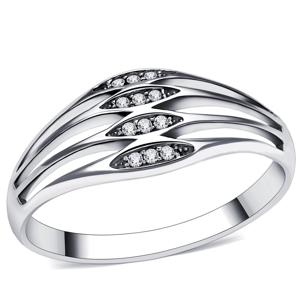 JCE072 Rhodium 925 Sterling Silver Ring with AAA Grade CZ  in Clear