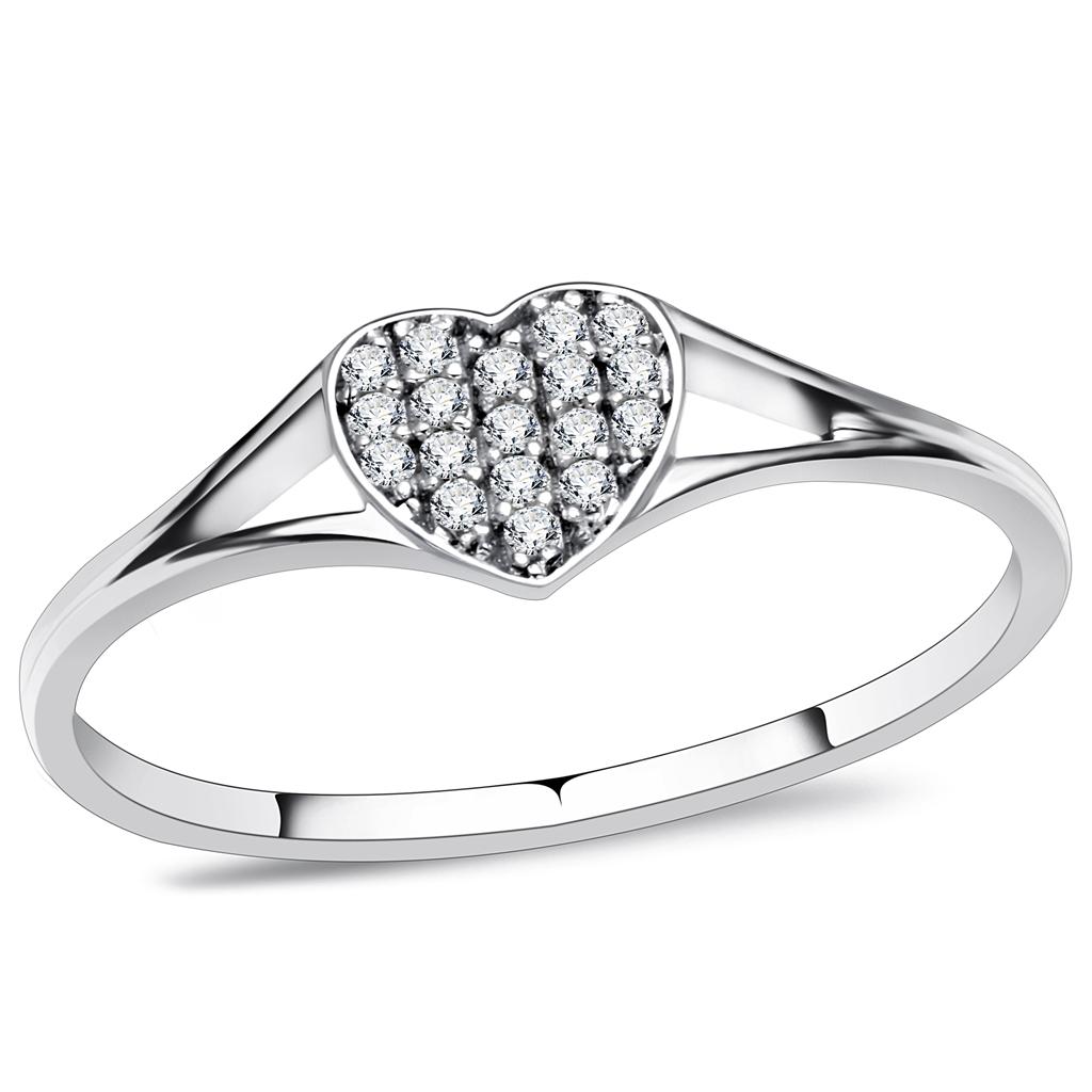 JCE073 Rhodium 925 Sterling Silver Ring with AAA Grade CZ  in Clear