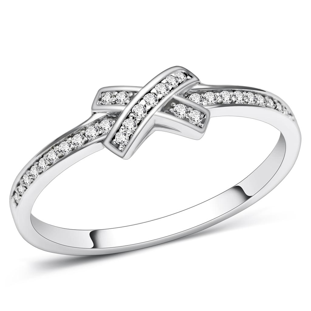 JCE075 Rhodium 925 Sterling Silver Ring with AAA Grade CZ  in Clear