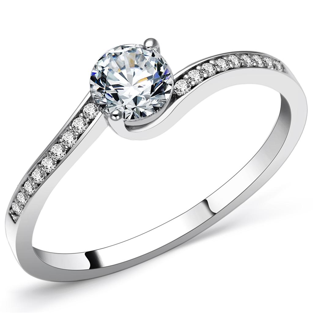 JCE078 Rhodium 925 Sterling Silver Ring with AAA Grade CZ  in Clear
