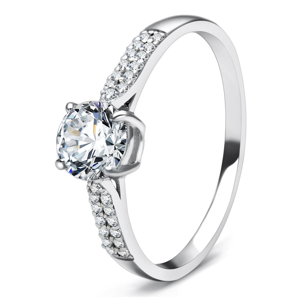 JCE080 Rhodium 925 Sterling Silver Ring with AAA Grade CZ  in Clear