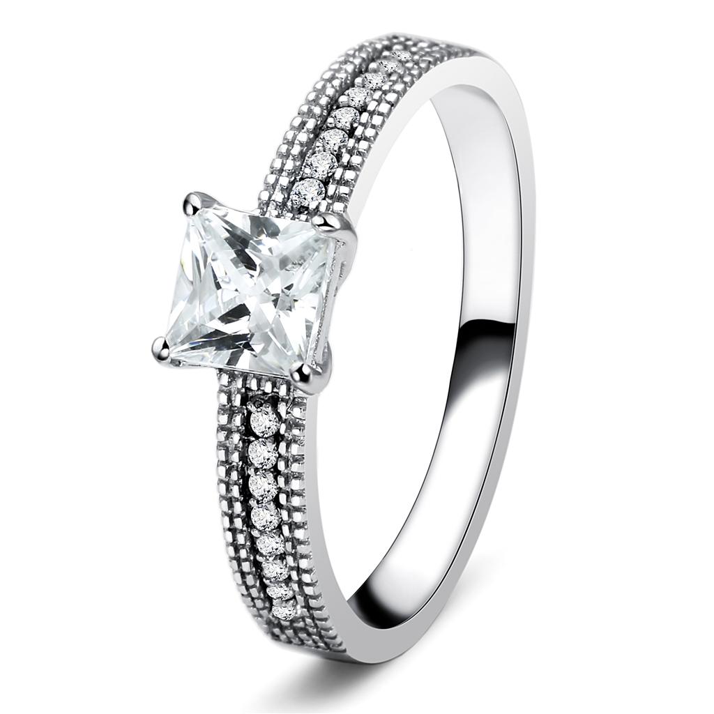 JCE081 Rhodium 925 Sterling Silver Ring with AAA Grade CZ  in Clear