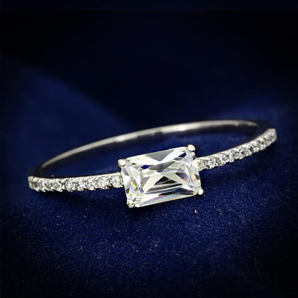 JCE082 Rhodium 925 Sterling Silver Ring with AAA Grade CZ  in Clear