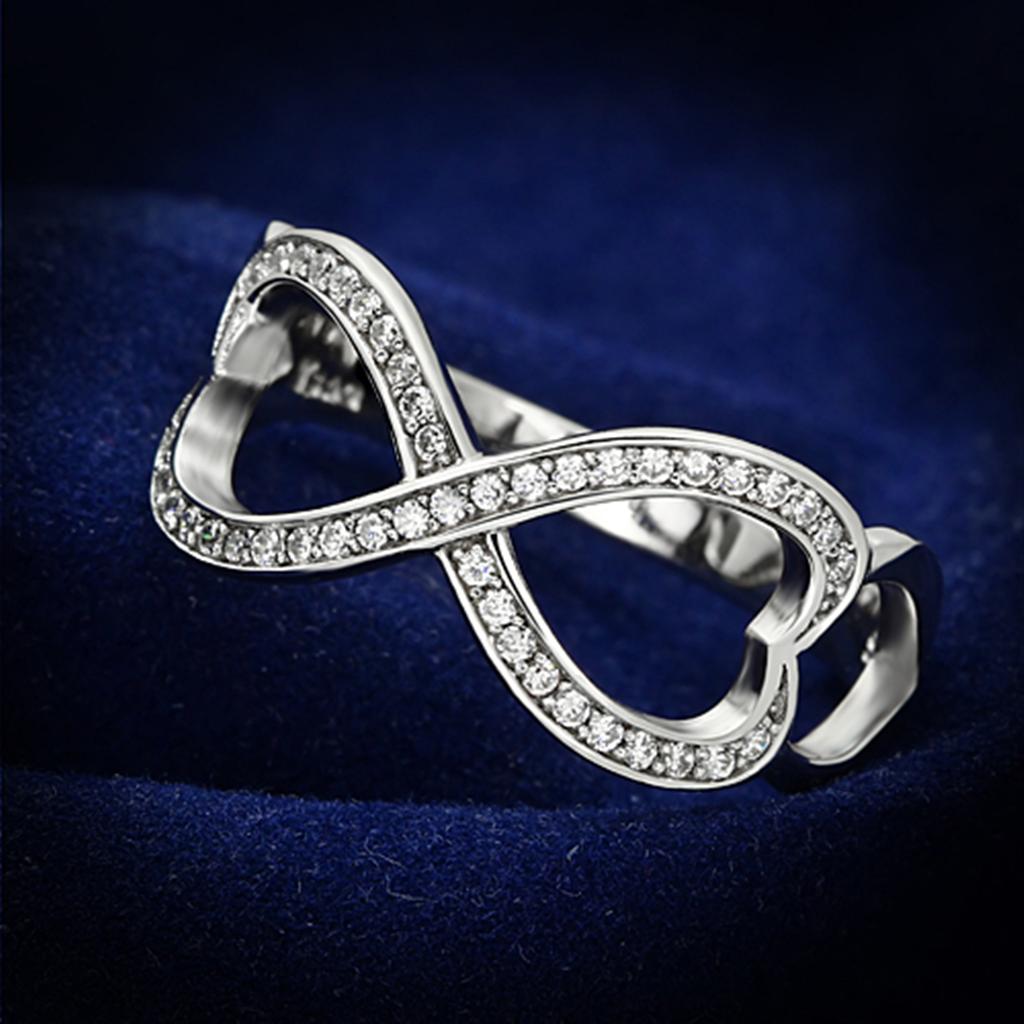 JCE088 Rhodium 925 Sterling Silver Ring with AAA Grade CZ  in Clear