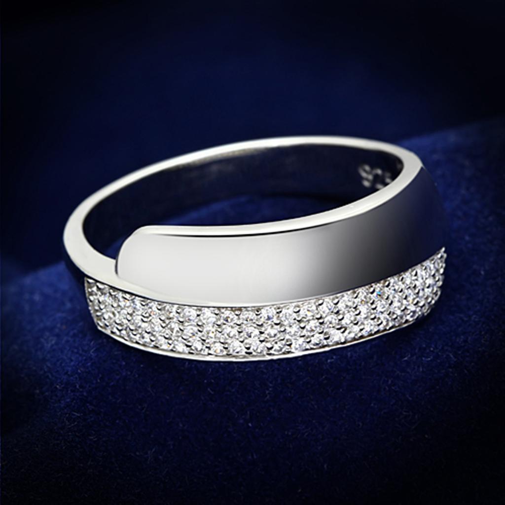 JCE089 Rhodium 925 Sterling Silver Ring with AAA Grade CZ  in Clear