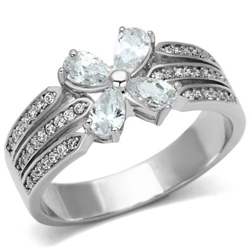 JCE092 Rhodium 925 Sterling Silver Ring with AAA Grade CZ  in Clear