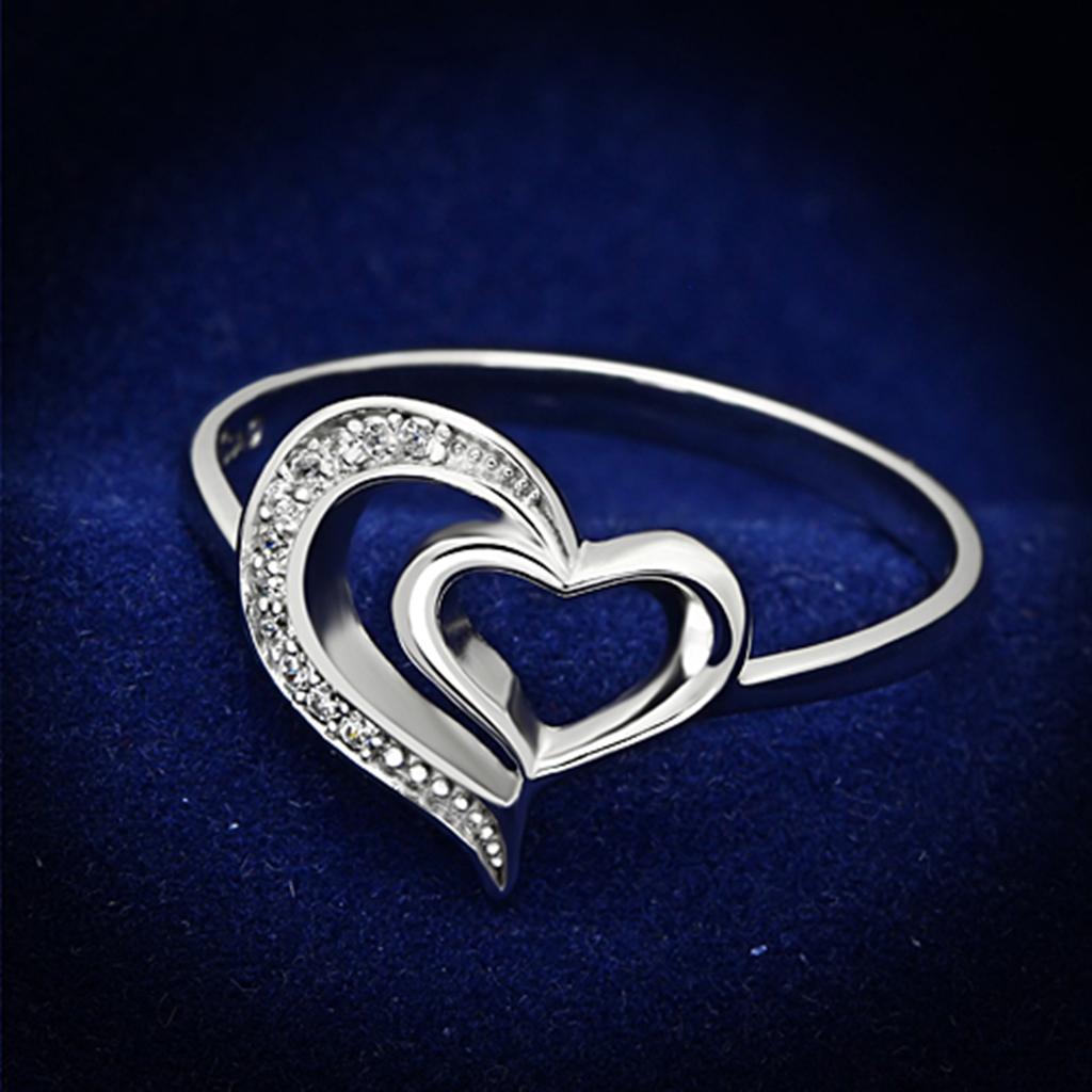 JCE093 Rhodium 925 Sterling Silver Ring with AAA Grade CZ  in Clear