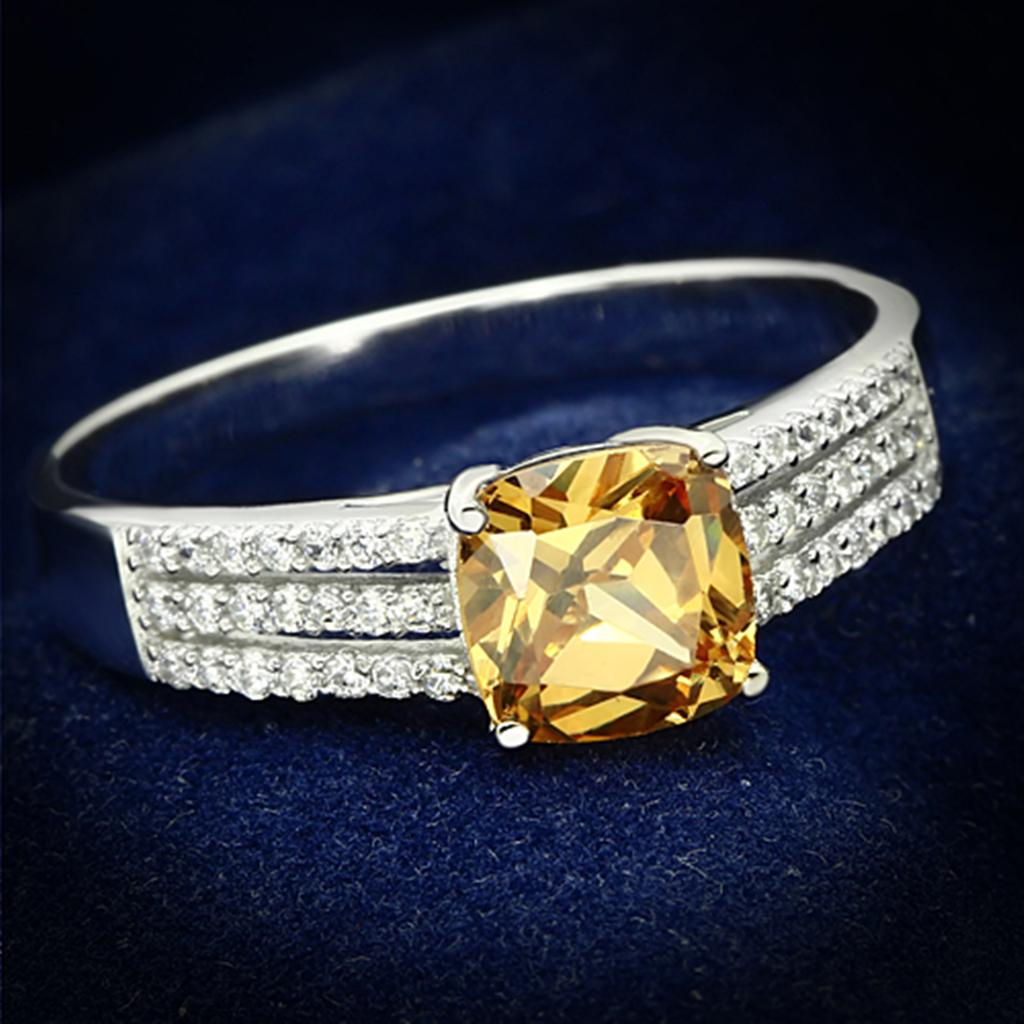JCE099 Rhodium 925 Sterling Silver Ring with AAA Grade CZ  in Champagne