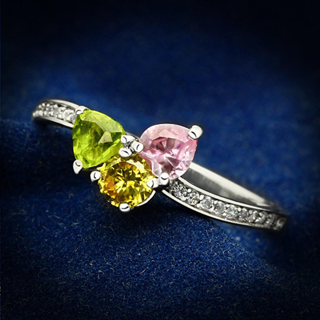 JCE103 Rhodium 925 Sterling Silver Ring with AAA Grade CZ  in Multi Color