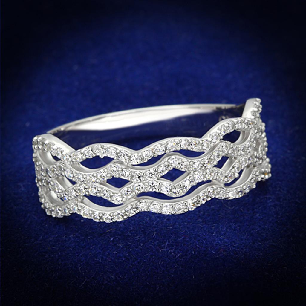 JCE106 Rhodium 925 Sterling Silver Ring with AAA Grade CZ  in Clear