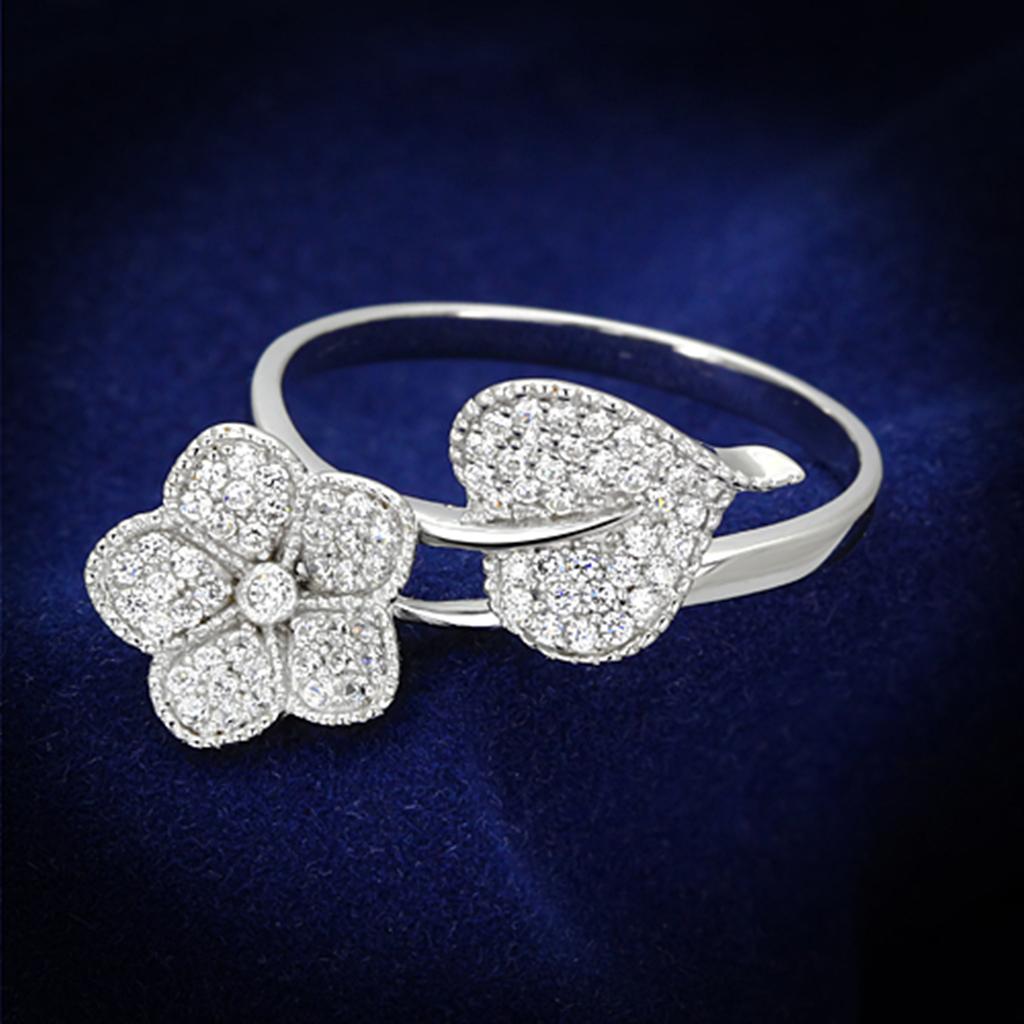 JCE114 Rhodium 925 Sterling Silver Ring with AAA Grade CZ  in Clear