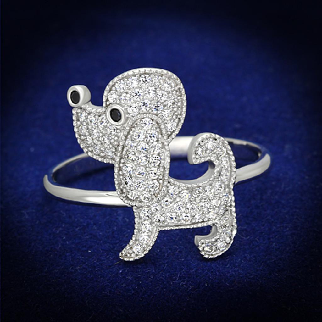 JCE115 Rhodium 925 Sterling Silver Ring with AAA Grade CZ  in Black Diamond