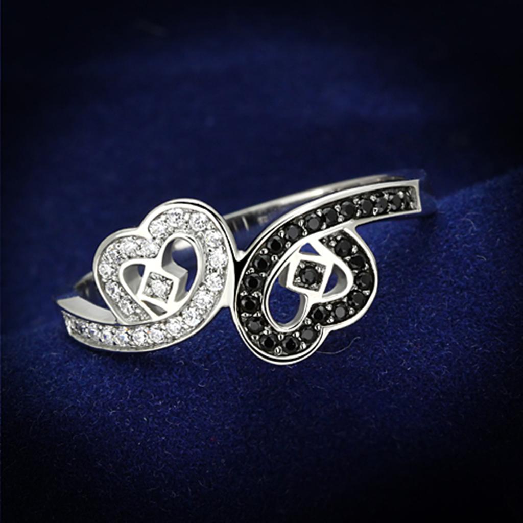 JCE125 Rhodium 925 Sterling Silver Ring with AAA Grade CZ  in Black Diamond
