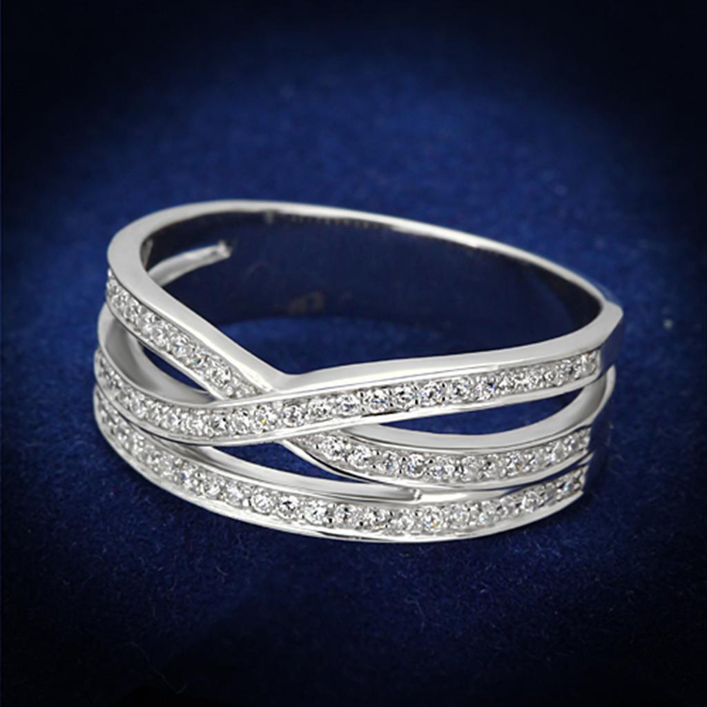 JCE131 Rhodium 925 Sterling Silver Ring with AAA Grade CZ  in Clear