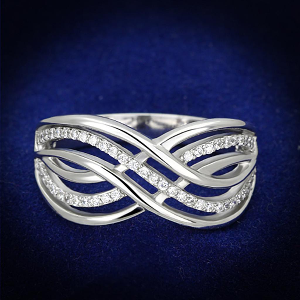 JCE132 Rhodium 925 Sterling Silver Ring with AAA Grade CZ  in Clear