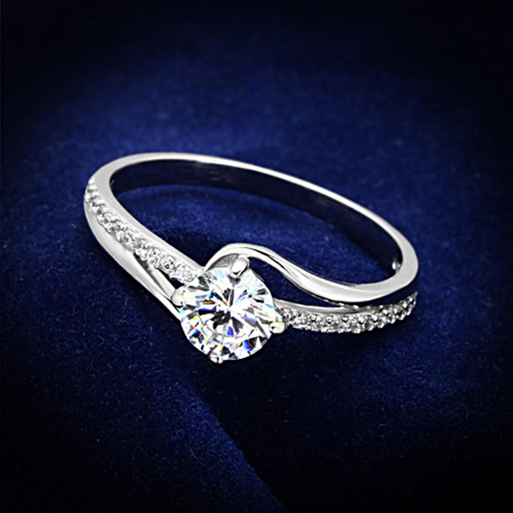 JCE141 Rhodium 925 Sterling Silver Ring with AAA Grade CZ  in Clear