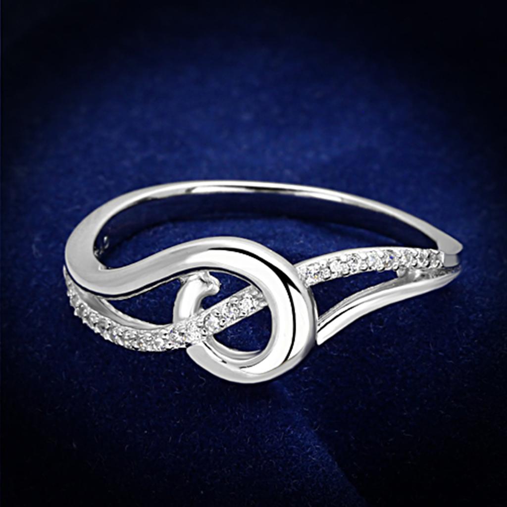 JCE142 Rhodium 925 Sterling Silver Ring with AAA Grade CZ  in Clear