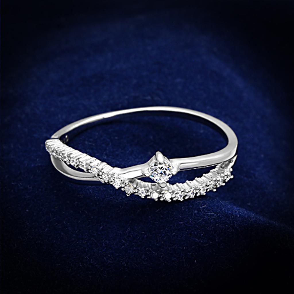 JCE144 Rhodium 925 Sterling Silver Ring with AAA Grade CZ  in Clear
