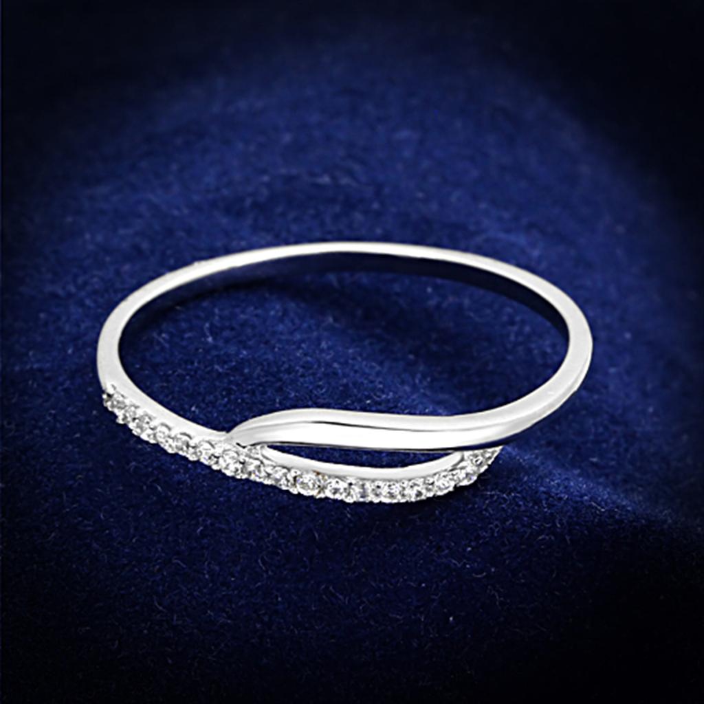 JCE145 Rhodium 925 Sterling Silver Ring with AAA Grade CZ  in Clear