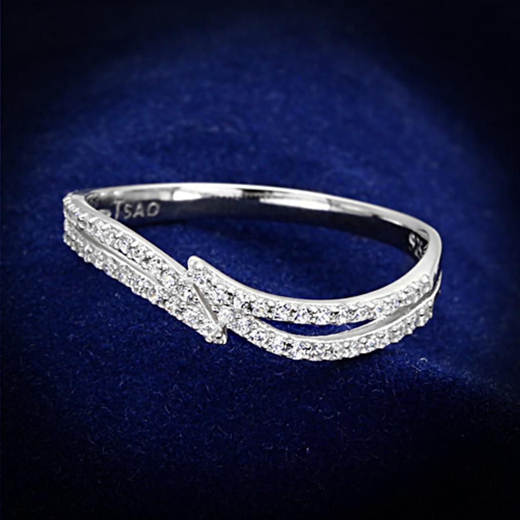 JCE146 Rhodium 925 Sterling Silver Ring with AAA Grade CZ  in Clear