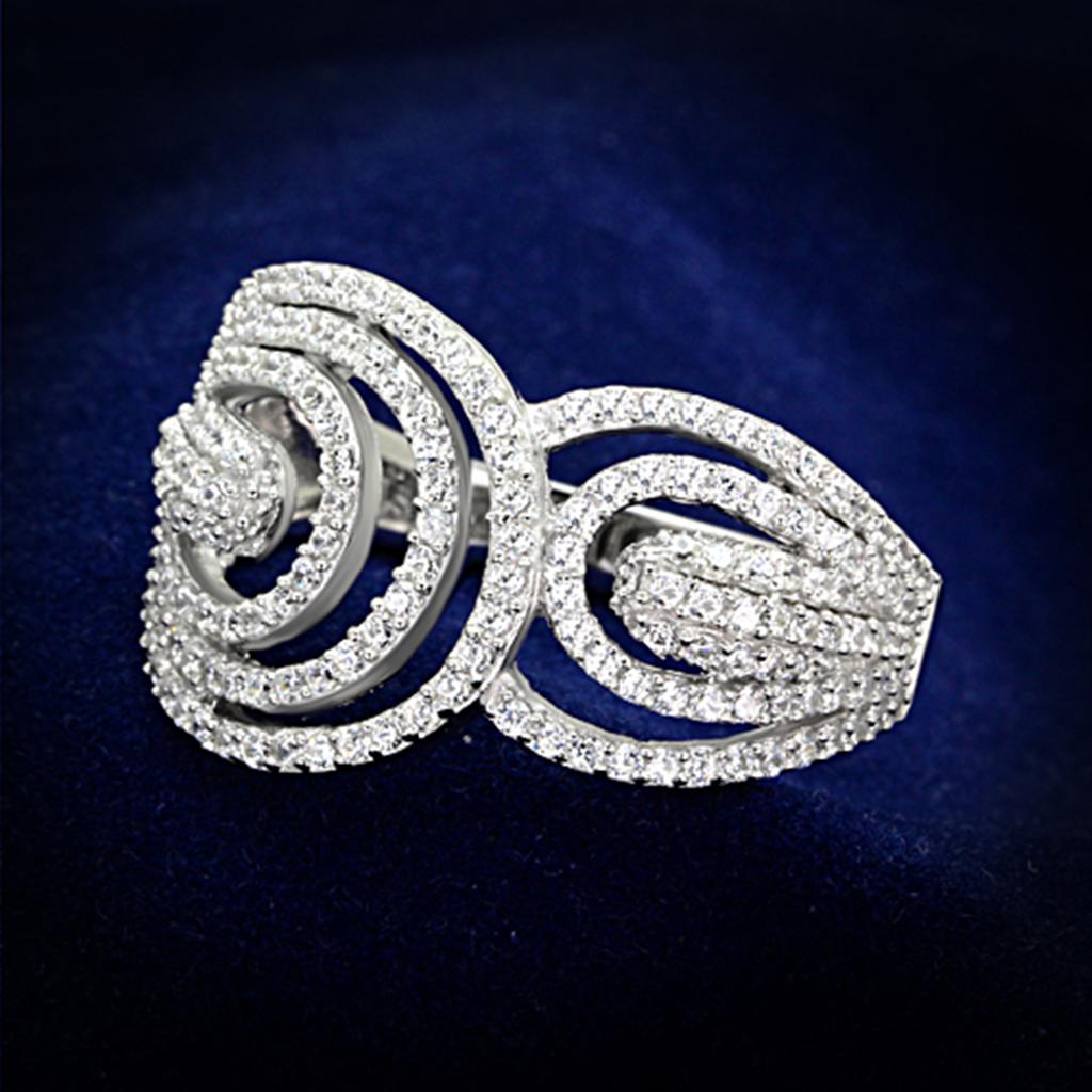 JCE147 Rhodium 925 Sterling Silver Ring with AAA Grade CZ  in Clear