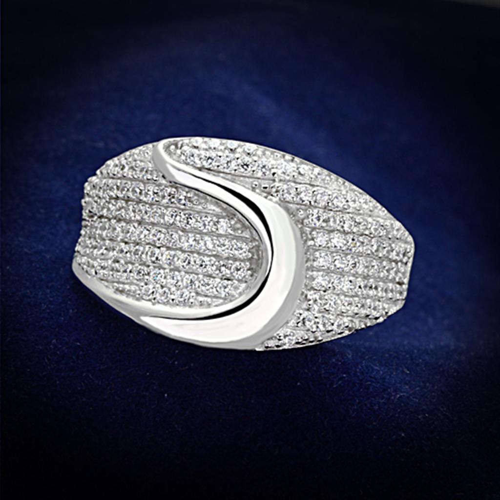JCE148 Rhodium 925 Sterling Silver Ring with AAA Grade CZ  in Clear