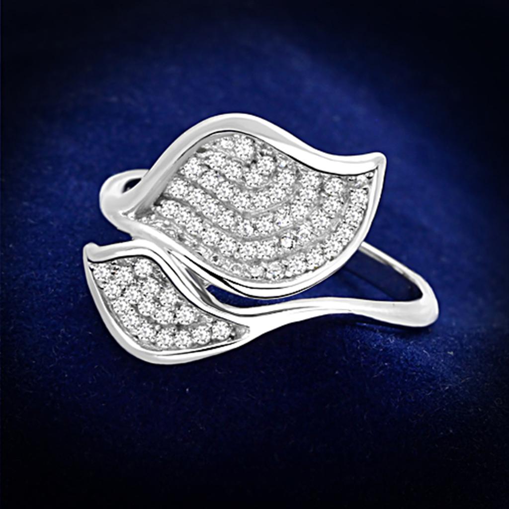 JCE149 Rhodium 925 Sterling Silver Ring with AAA Grade CZ  in Clear