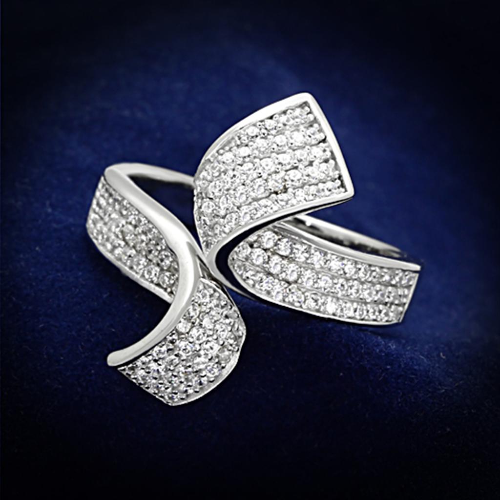 JCE150 Rhodium 925 Sterling Silver Ring with AAA Grade CZ  in Clear