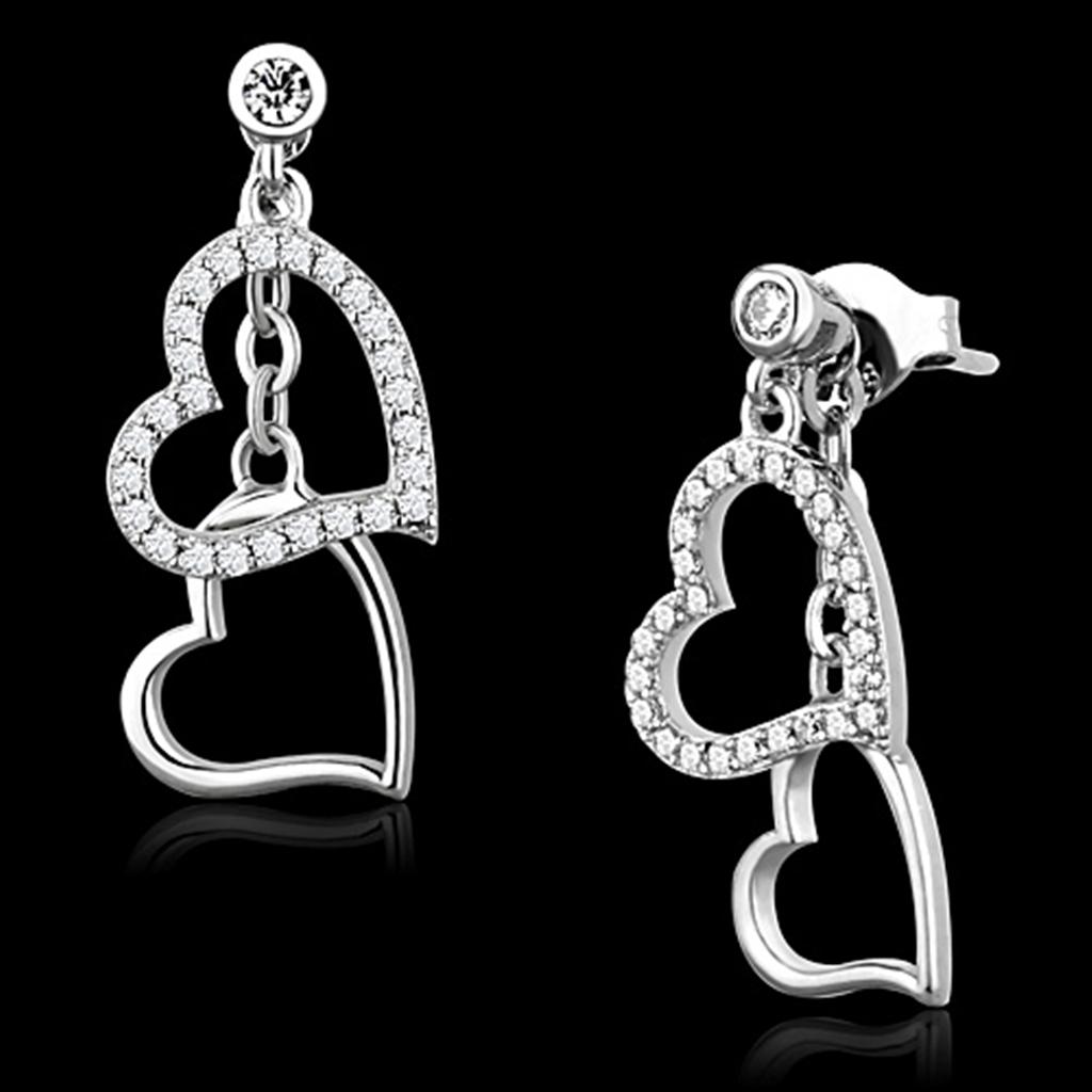 JCE160 Rhodium 925 Sterling Silver Earrings with AAA Grade CZ  in Clear