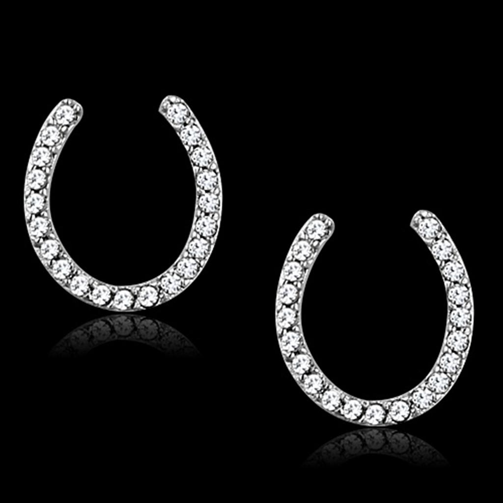 JCE162 Rhodium 925 Sterling Silver Earrings with AAA Grade CZ  in Clear